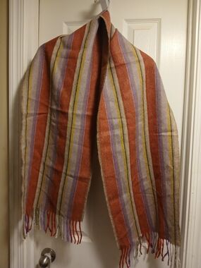 Baby ALPACA PERU Striped Fringe Scarf in Rust, Lavender & Mustard